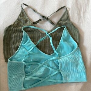 aerie Real Good Turqouise Blue and Camo Green Strappy Bralette Set